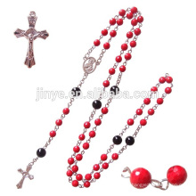 Высокое качество красный коралл четки,религиозные креста-католическая четки крест ожерелье